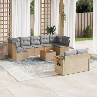 vidaXL Juego De Sof&aacute;s Jard&iacute;n Con Cojines Beige 10 Pzas Rat&aacute;n Sint&eacute;tico Vidaxl