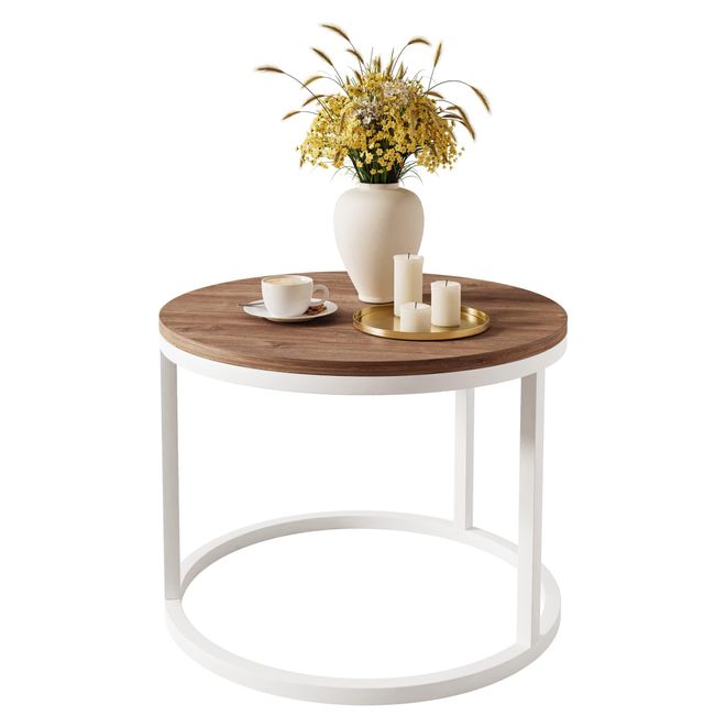 Lukmebel Couchtisch CIRI, 60x60x42cm, rund, weiß und Eiche Stirling ab 88,00 €