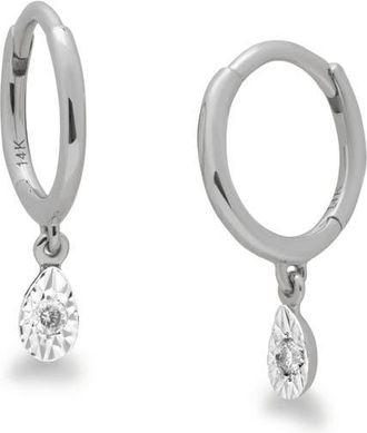 Monica Vinader Teardrop Diamond Mini Huggie Hoop Earrings in 14K Solid White Gold /Diamond at Nordstrom
