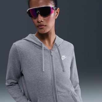 Nike Womens Nike Sportswear Club Fleece Full-Zip Hoodie in Grey | DQ5471-063