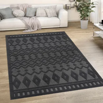 Paco Home Paco Home - Alfombra Salon De Habitacion Cocina Exterior Terraza Jardin Nordica Etnica Lisa &Oslash; 160 Cm Redon, Antracita 3
