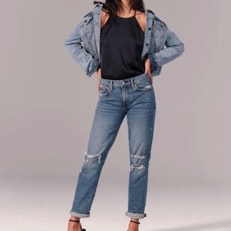 Abercrombie & Fitch Ripped Mid Rise Boyfriend Jeans In Blue