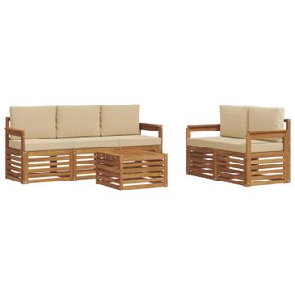 vidaXL Juegos De Sof&aacute;s 6 Pcs Natural Y Beige Madera De Acacia S&oacute;lida Vidaxl