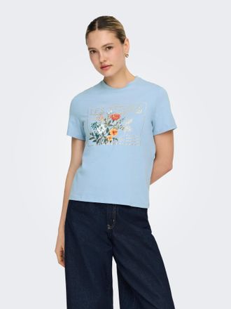 Only Kurzarmshirt ONLY ONLAMBERDINE S/S PRINT TOP BOX JRS, Damen, Gr. XL, soft chambray print:fleur, Jersey, Obermaterial: 100% Baumwolle, bedruckt, regula
