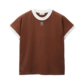 Versace Embroidered-Logo Stretch Cotton-Jersey Slim T-Shirt - male - Versace - T-Shirts - Brown - L - Tops