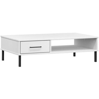 vidaXL Coffee Table with Metal Legs White Solid Wood Pine oslo Vidaxl