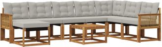 vidaXL Conjunto De Sof&aacute;s De Exterior 9 Uds. Natural Y Gris Claro Vidaxl