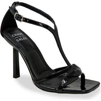 Chase + Chloe by Intouch Footwear Ankle Strap Stiletto Sandal in Black Patent at Nordstrom Rack, Size 6.5