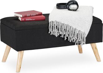 Relaxdays Relaxdays - Ba&uacute;l Almacenamiento Con Patas, Banco Almacenaje, Tela-madera-dm, 1 Ud., 39,5 X 79,5 X 39,5 Cm, Negro