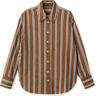 Mango Stripe Straight Button-Up Shirt in Brown at Nordstrom, Size 10