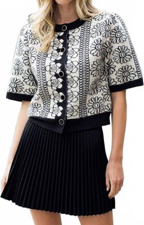 THML Clothing Short Sleeve Floral Detail Knit Cardigan In Black