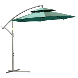 OUTSUNNY 2.7m Cantilever Banana Parasol Outdoor Sun Shade w/ Crank - Green | TJ Hughes