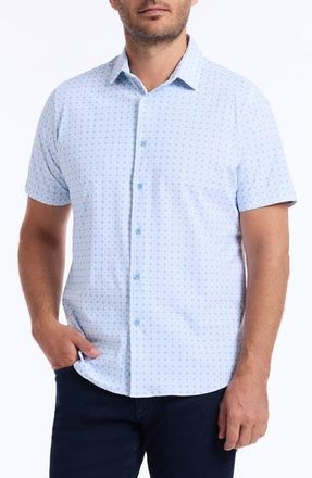 Robert Graham Brompton Knit Short Sleeve Button-Up Shirt in Blue at Nordstrom, Size Xxx-Large