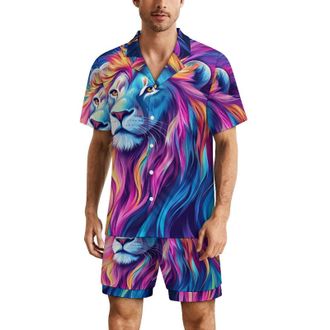 Generic Kings Lion Mens Pyjamas Set Short Sleeve Shirt And Shorts PJs Sleepwear Loungewear Summer M