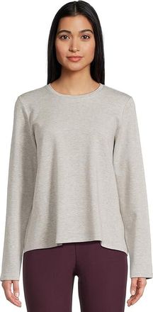 Eileen Fisher Striped Cozy Brushed Terry Crew Neck Top Womens Clothing Dark Pearl : LG, Cotton/Lyocell/Spandex