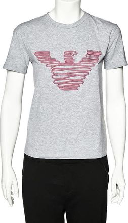 Emporio Armani Grey Cotton Logo Embroidered Crew Neck T-Shirt