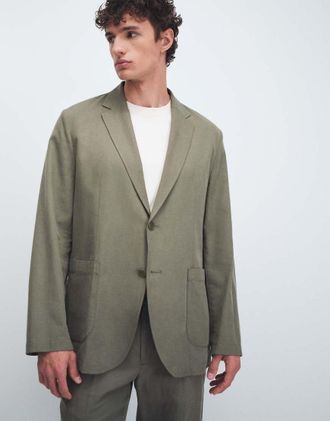 Mango Delave - Blazer da abito comodo in misto lino verde oliva in coordinato