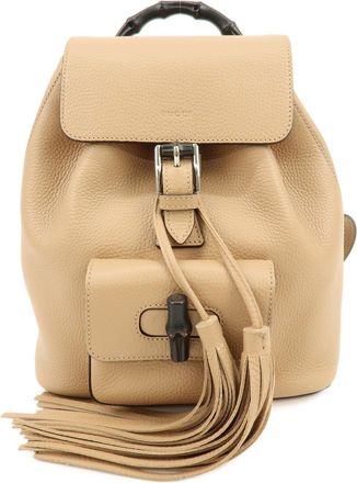 Gucci Bamboo Tassel Leather Beige Leather Backpack Bag (Pre-Owned)