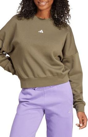 adidas Essentials Small Logo Feel Sweatshirt in Olistr/whi at Nordstrom Rack, Size X-Small