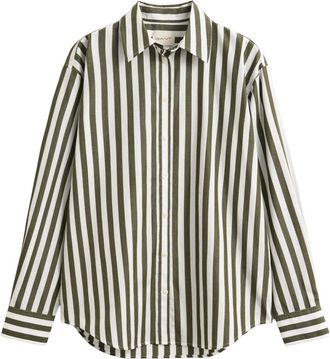 GANT Camicia Classica in Popeline a Righe Relaxed - - Blouses & Shirts - Donna - Verde - L