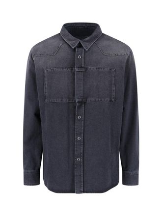 Maison Margiela Black Denim Shirt With Visible Stitching And Curved Hem