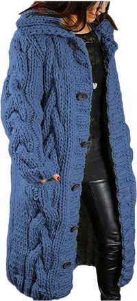 Generic Cardigan Womens Long Chunky Knit Cardigans Winter Warm Chunky Cardigan Oversize Knitted Coats Thick Pullover Open Front Long Knitted Jacket with Pocke