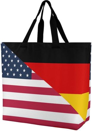 Generic U.S. And Germany Flag Large Reusable Shopping Bag Lightweight Foldable Tote Bags Washable Shoulder Handbag