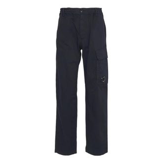 C.P. Company Straight Trousers, male, Blue, Size: XL Stretch Sateen Cargo Logo Pants