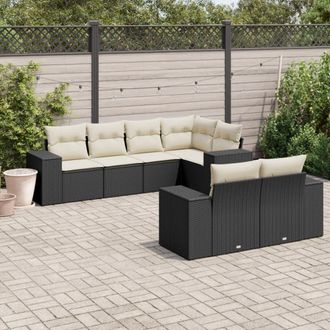 vidaXL Set De Comedor De Jard&iacute;n 7 Pzas Y Cojines Rat&aacute;n Sint&eacute;tico Negro Vidaxl