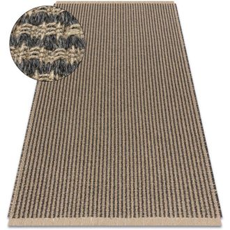 RugsX Rugsx - Tappeto juta 3650 linee noir / beige un colore - juta, tessitura piatta, frange beige 80x150 cm