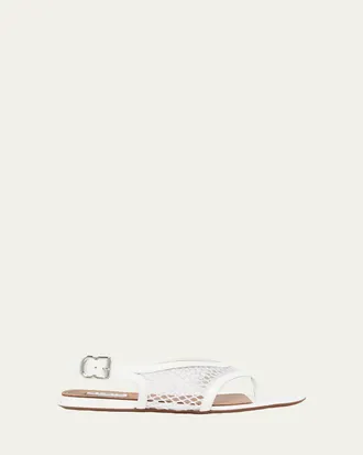 Alaia Fishnet Patent Leather Flat Thong Sandals