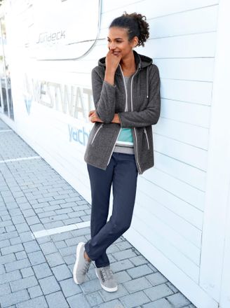 Casual Looks Fleecejacke CASUAL LOOKS, Damen, Gr. 36, grau (anthrazit, meliert), 100% Polyester, unifarben, Jacken Fleecejacke