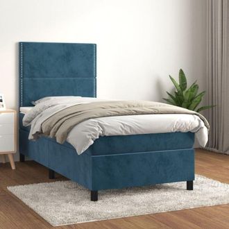 vidaXL Cama Box Spring Con Colch&oacute;n Terciopelo Azul Oscuro 80x200 Cm Vidaxl