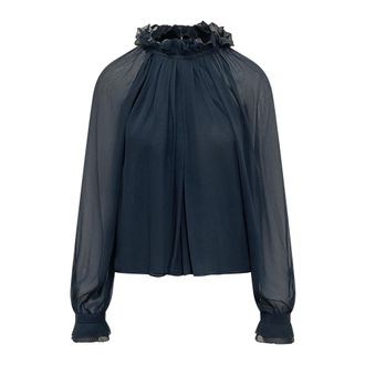 Alberta Ferretti Alberta Ferretti, Blouses, female, Blue, Size: XL Camicia Creponne