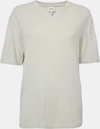 Armani Stripe Grey Knit V-Neck Top