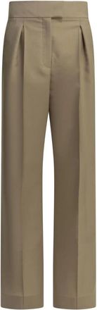 Valentino Broek met wijde pijpen en plooien - Dames - Straight fit broeken - Beige - S - Wol - Broeken