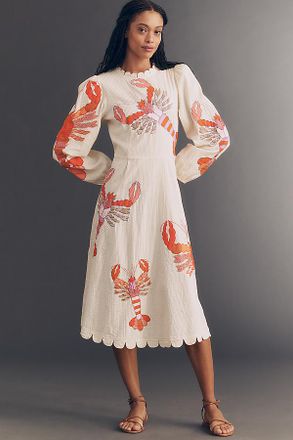 Stella Nova Cotton Crew-Neck Lobster Midi Dress