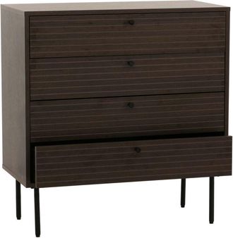 Hhg C&oacute;moda Hhg 093, Mueble Aparador, 4 Cajones, Estilo Escandinavo Metal Madera Melamina Mvg 85x80x40cm, Marr&oacute;n Oscuro