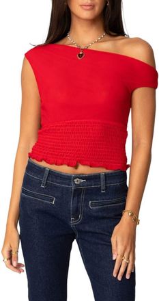 Edikted Jenny Scrunched One-Shoulder Top in Red at Nordstrom, Size X-Small