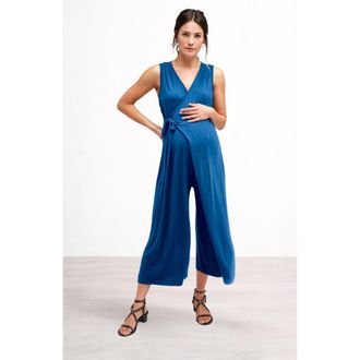 Nom Maternity Francesca Maternity & Nursing Cropped Jumpsuit in Marine Blue at Nordstrom, Size Medium