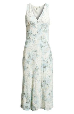 Treasure & Bond Embroidered Bias Cut Midi Dress in Blue Wallpaper Collage at Nordstrom, Size Xx-Large