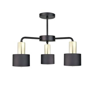 Netlighting Luce Multi Arm Semi Flush Ceiling Light Black Gold 44cm 3x E27