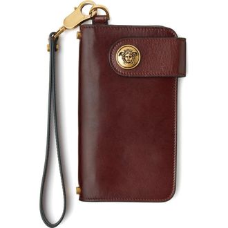 Versace Embl&egrave;me Long Leather Wallet in Rosewood-Gold 82 at Nordstrom