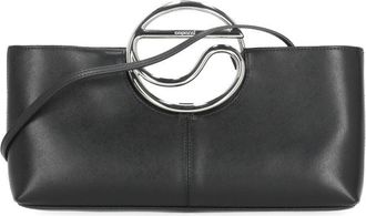 Coperni Rectangular Black Leather Clutch With Metal Logo Handle
