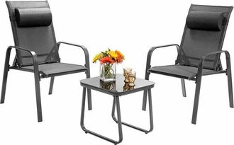 Costway Costway - 3PCS Patio Bistro Set Conversation Furniture Coffee Table and 2 Stackable Chair