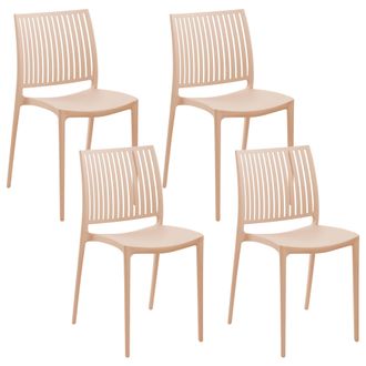 Beliani Conjunto De 4 Sillas De Jard&iacute;n De Pl&aacute;stico Sint&eacute;tico Apilables Para Exterior Beige Arena Illumani