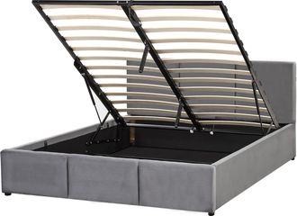 Beliani Cama Con Almacenaje De Terciopelo Gris Oscuro 140 X 200 Cm Acolchado Almacenaje Bousse
