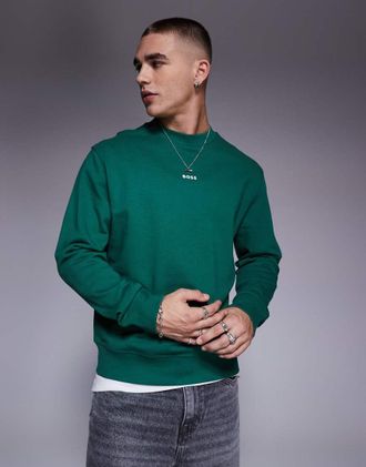 Boss Orange by Hugo Boss WeSmallCrew - Felpa vestibilità comoda color verde medio con logo centrale