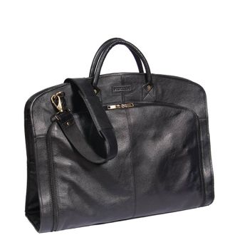House Of Leather Real Leather Suit Carrier Garment Travel Bag HOL933 Black | Size: Large