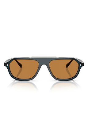 Oliver Peoples 58mm Estin Irregular Sunglasses in Midnight Teal /Cognac at Nordstrom